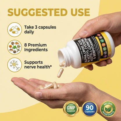 Alpha Lipoic Acid 600mg N-Acetyl Cysteine 600mg Acetyl L-Carnitine 500mg Benfotiamine 300mg - Nerve Support Supplement for Women and Men