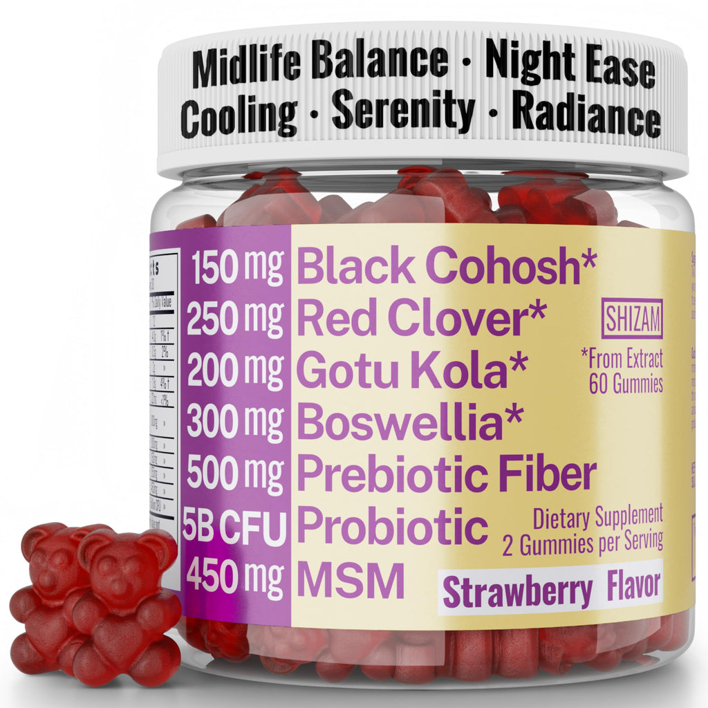 Boswellia Serrata Black Cohosh Gotu Kola Red Clover Extract Complex Gummies w. Probiotic Fiber (Chicory Root Inulin) MSM Methylsulfonylmethane, Supplement Alt for Organic Powder Capsules Tincture SHIZAMBuy Supplements Australia