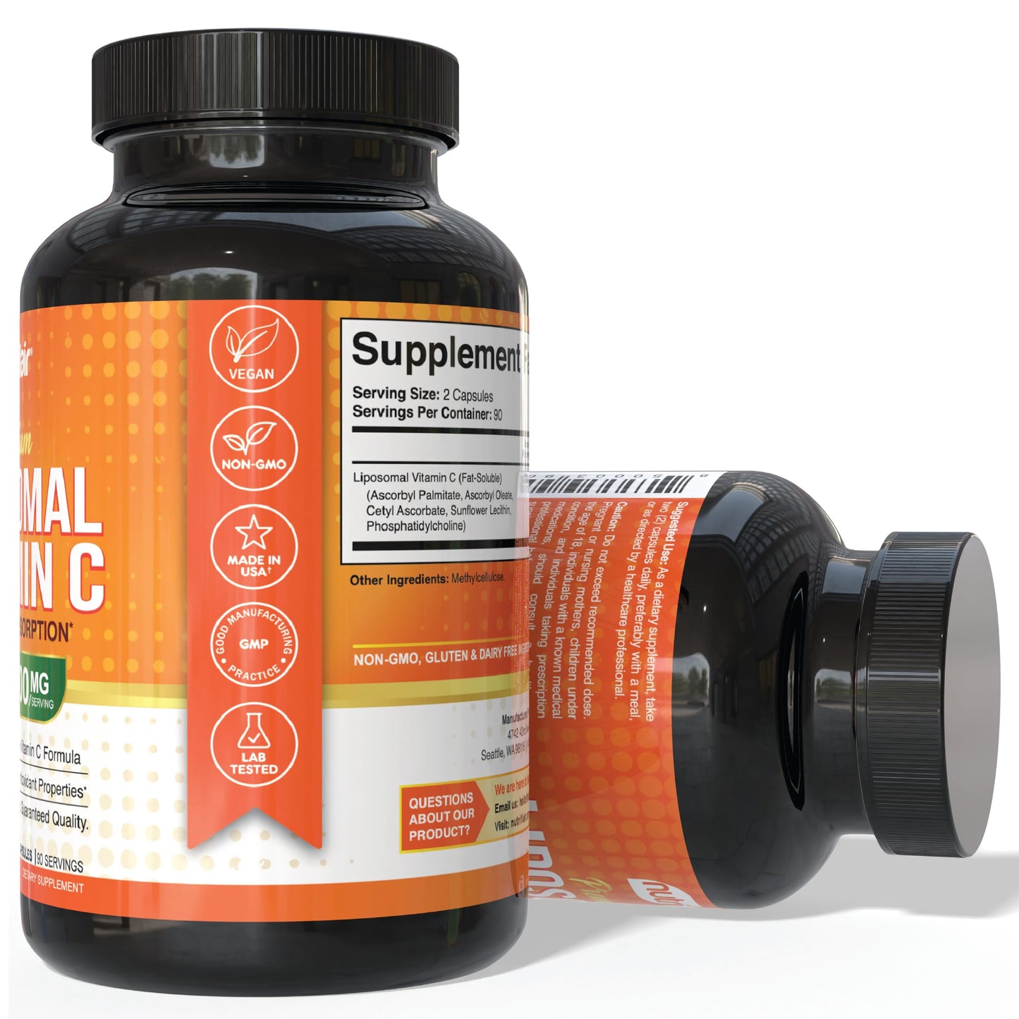 NutriFlair Liposomal Vitamin C 1700mg, 180 Capsules - High Absorption, Fat Soluble VIT C, Higher Bioavailability Immune System Support