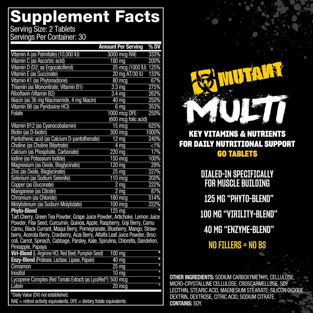 Mutant Multi - High Potency Vitamins with 75+ Ingredients Specifically Formulated for Heavy Lifting, 60 Tablets MutantBuy Supplements Australia