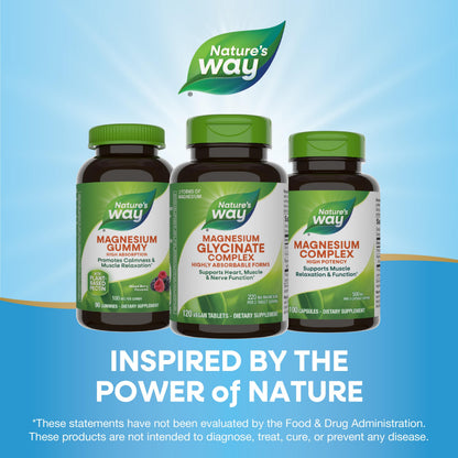 Nature's Way Magnesium Glycinate Complex, Supports Heart, Muscle, Nerve Function*, Highly Absorbable, 220 mg per 2-Tablet Serving, No Gluten, Vegan, 120 Tablets Nature's Way buy supplements Au