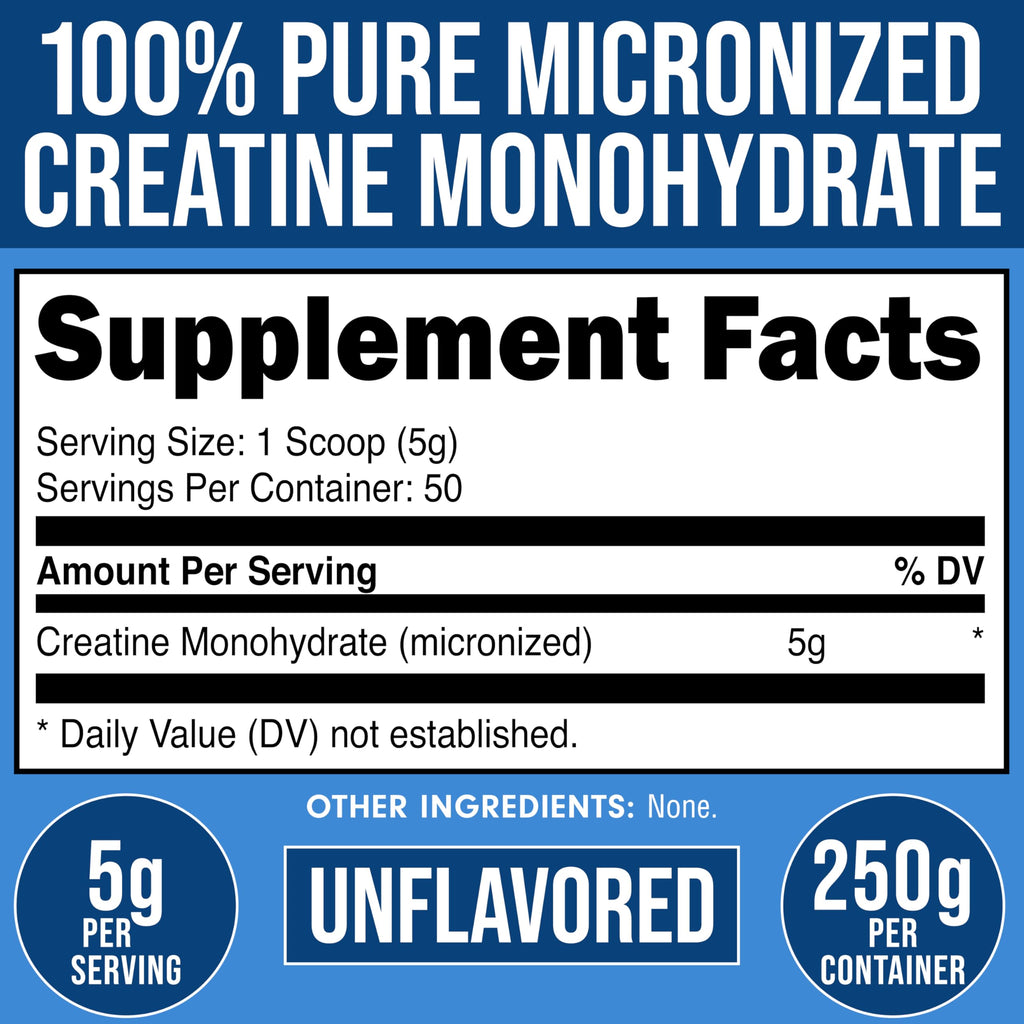 Bucked Up Pure Micronized Creatine Monohydrate for Women and Men - Easy to Mix and Unflavored - 5G Per Serving