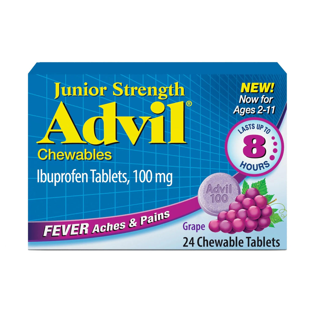 Advil Junior Strength Chewable Ibuprofen Pain Reliever and Fever Reducer, Children's Ibuprofen for Pain Relief, Grape - 24 Tablets AdvilBuy Supplements Australia
