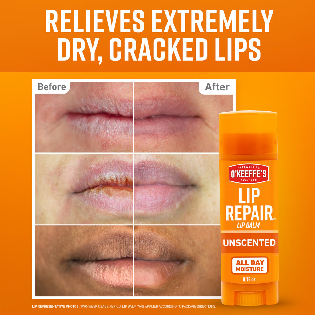 O'Keeffe's Lip Repair Unscented Lip Balm for Dry, Cracked Lips - Stick (3 Pack) - Moisturizer for Very Dry Lips O'Keeffe'sBuy Supplements Australia