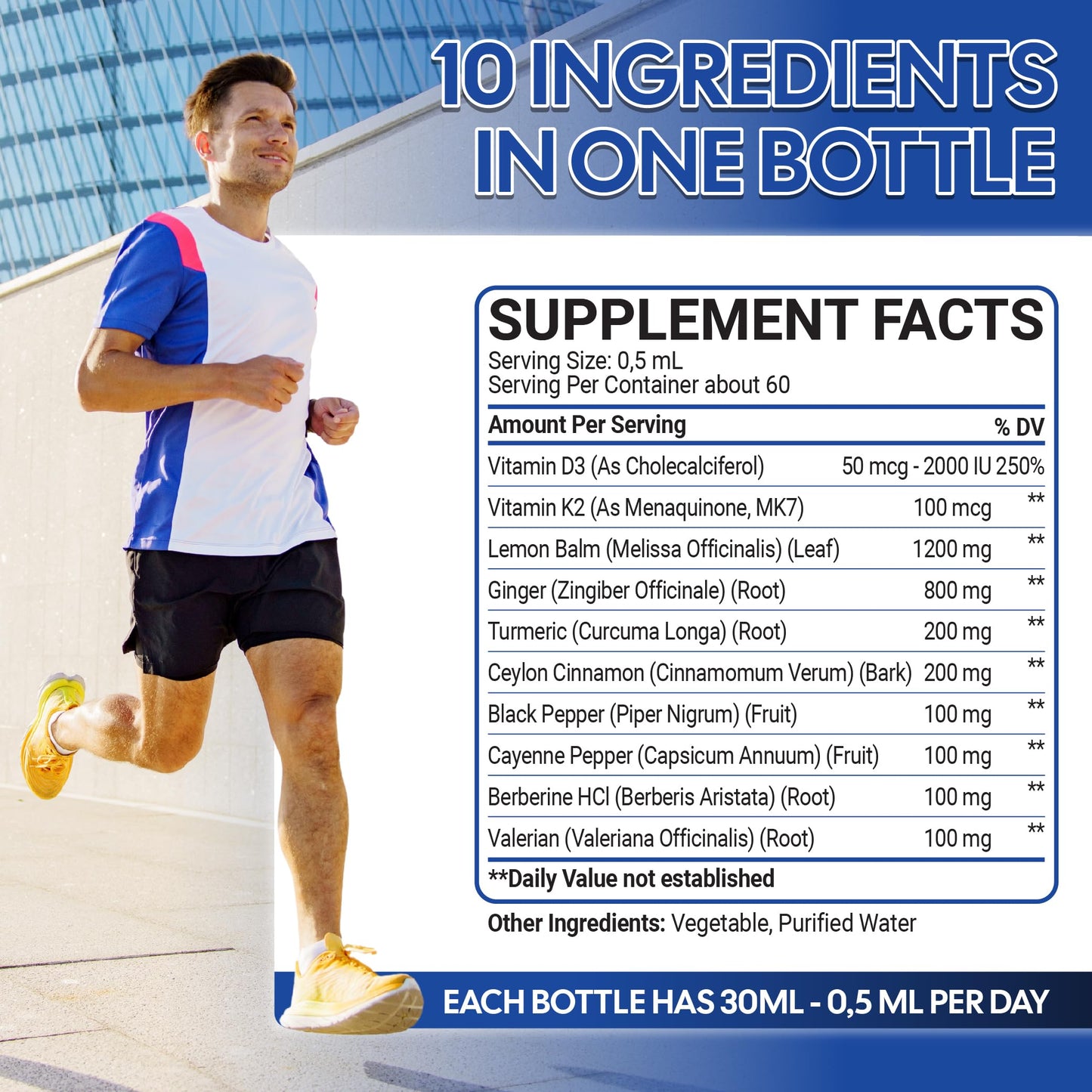 10in1 Lemon Balm Liquid Drops Blend Includes Vitamin D3, Vitamin K2, Lemon Balm, Ginger, Turmeric, Ceylon Cinnamon, Black Pepper, Cayenne Pepper, Berberine, Valerian Root - 1 FL Oz - 2 Month Supply MeciscoBuy Supplements Australia
