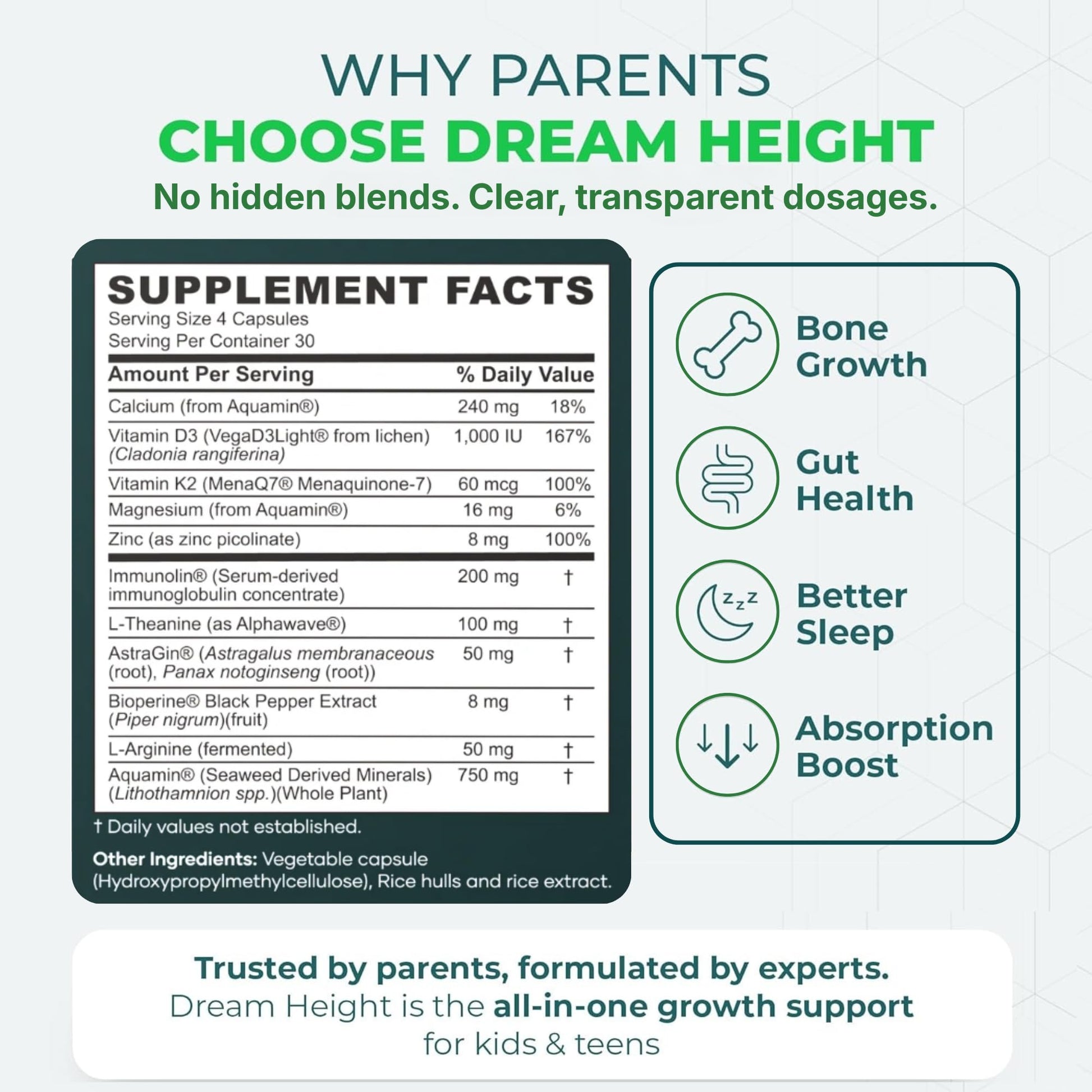 Moddy's Nutrition DreamHeight Growth Supplement for Kids & Teens, Bone, Immune & Sleep Support, Clinically Studied Formula, 120 Small Easy-to-Swallow Capsules Moddy's NutritionBuy Supplements Australia