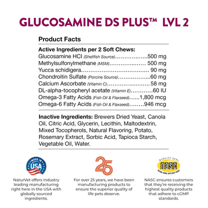 NaturVet – Glucosamine DS Plus - Level 2 Moderate Care – Supports Healthy Hip & Joint Function – Enhanced with Glucosamine, MSM & Chondroitin – for Dogs & Cats–120 Soft Chews NaturVetBuy Supplements Australia