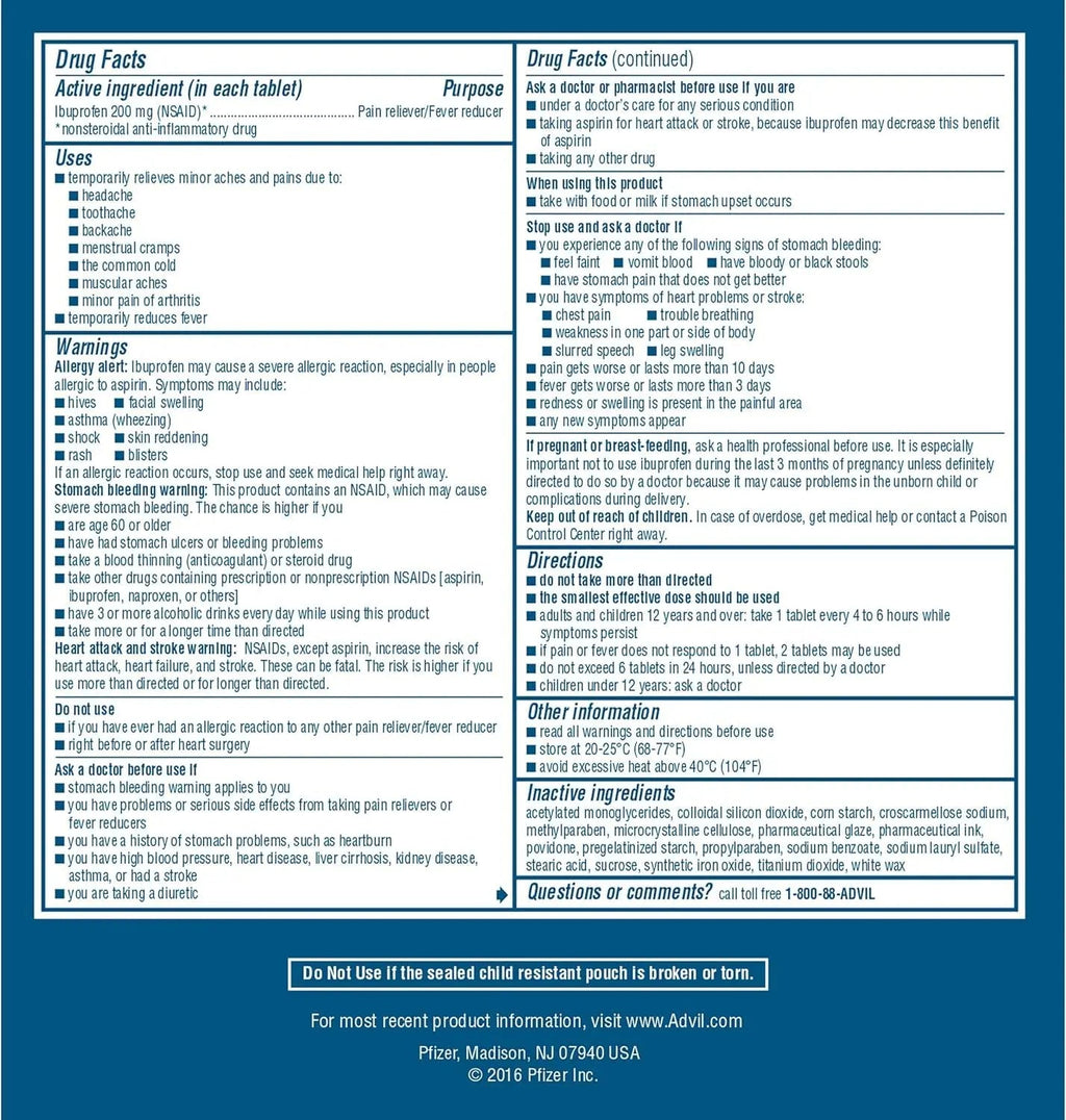 Advil Ibuprofen, 200mg (50 Packets of 2 Coated Tablets) 50 ea (Pack of 3) AdvilBuy Supplements Australia