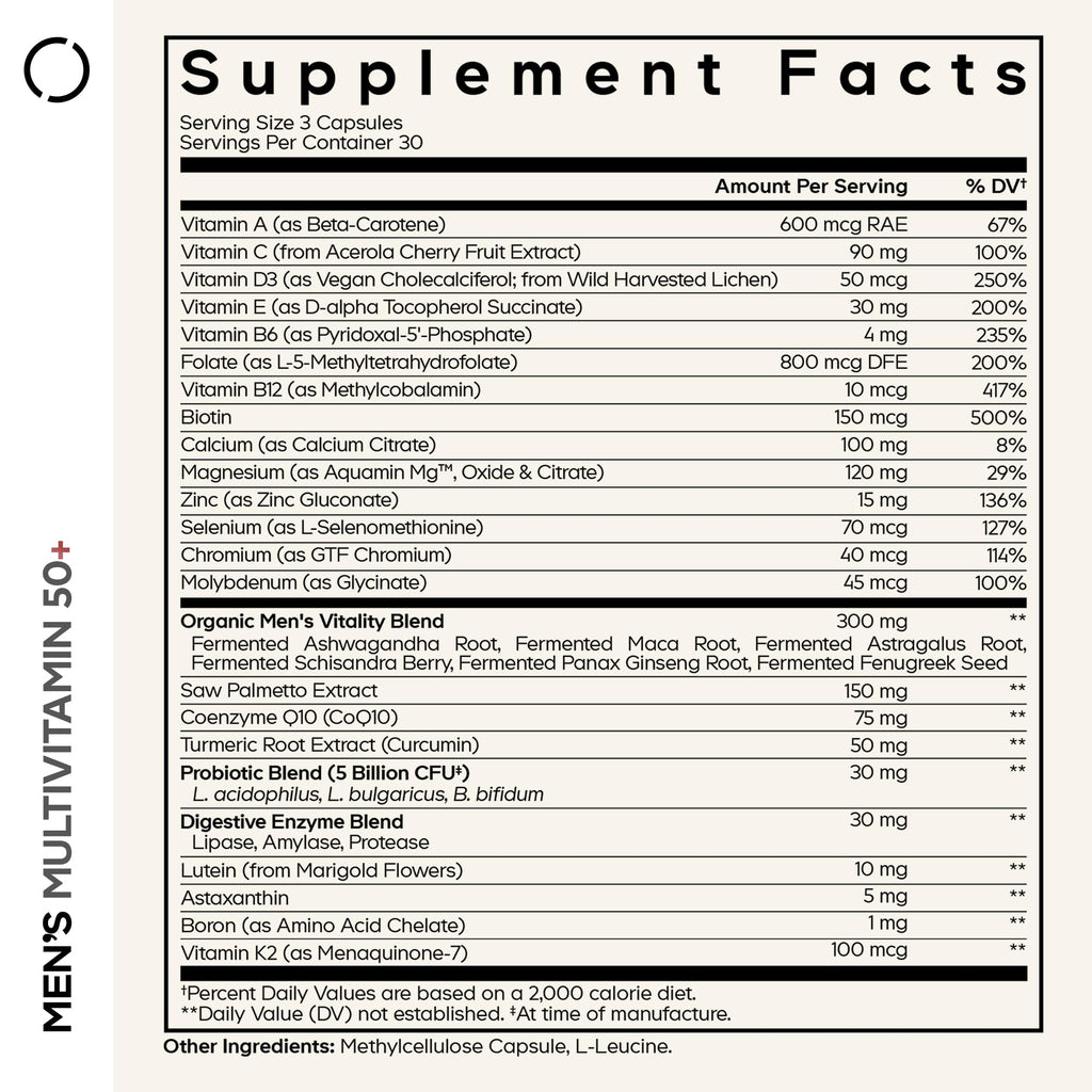 Codeage Men's Multivitamin 50+ Supplement - Essential Vitamins for Men Over 50 Years Old, Minerals, CoQ10, Turmeric, Saw Palmetto, Maca, Panax Ginseng, Probiotics & Botanicals - Non-GMO - 90 Capsules CodeageBuy Supplements Australia