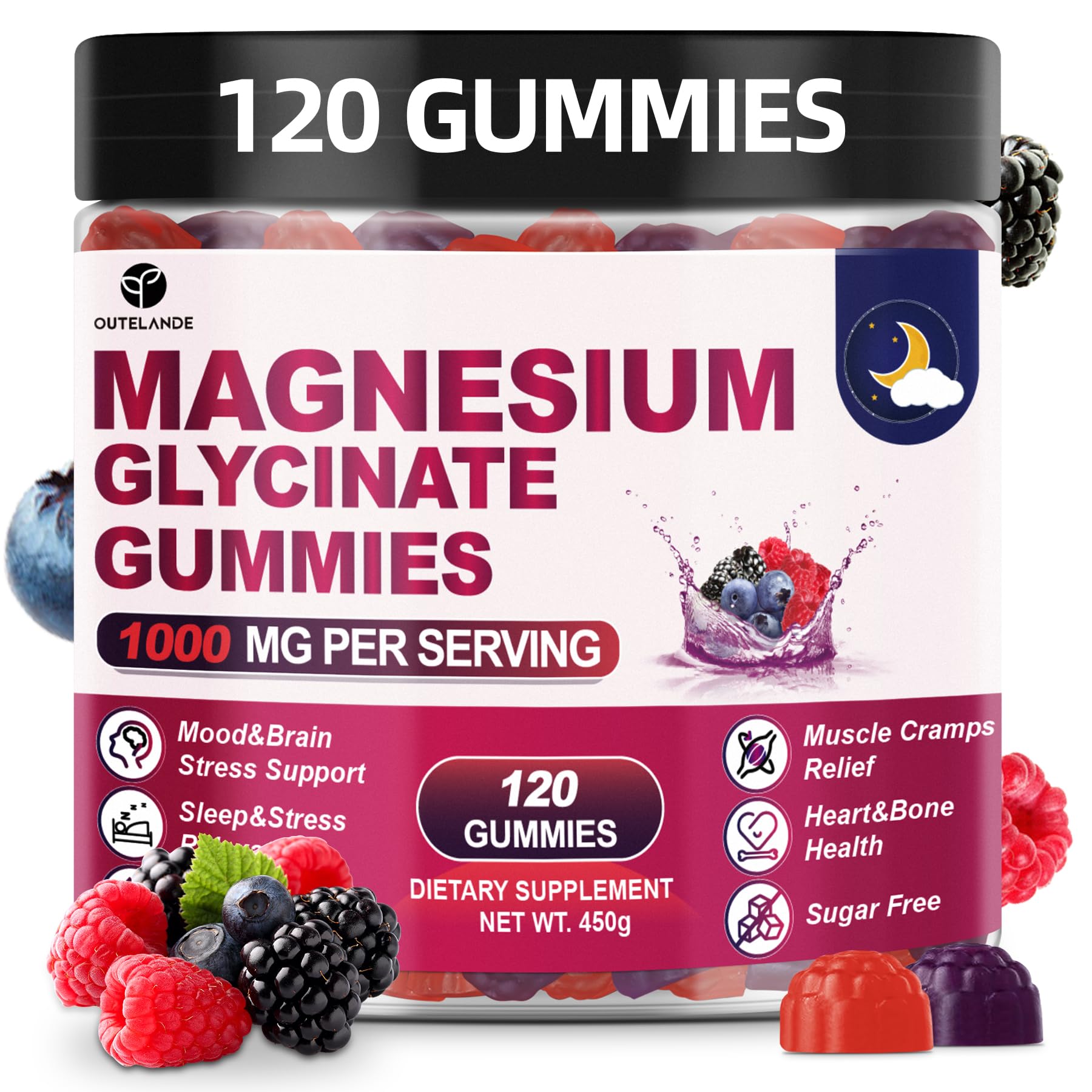 120 CT Magnesium Glycinate Gummies 1000 mg for Women and Men, Magnesium Malate & Taurate Supplements for Sleep, Body Support and Relaxation, Sugar Free