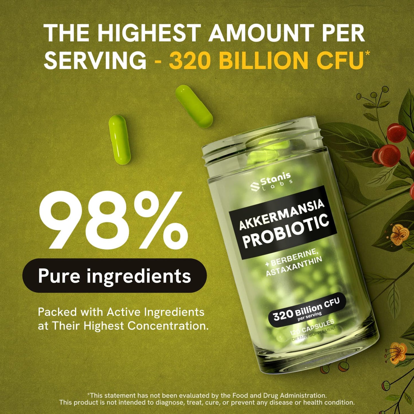 Akkermansia Muciniphila Probiotics 320 Billion CFU| Probiotic and Prebiotic | Akkermansia Probiotics for gut health | Inulin Prebiotic Fiber Capsules Astaxanthin & Berberine & Chromium | 120 capsules Stanis Labs buy supplements Au