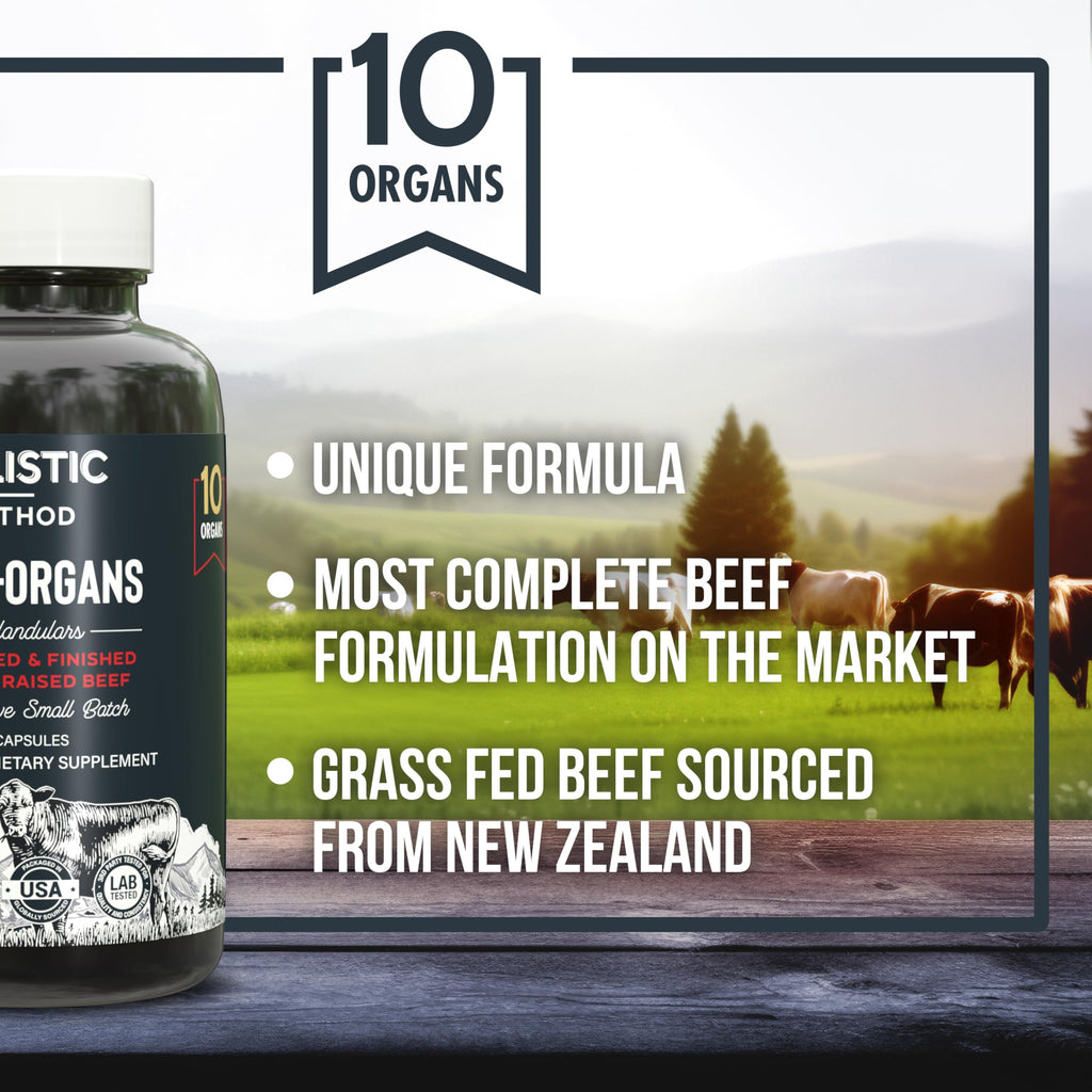 Beef Organ Supplement Complex - 10 Carnivore Grass Fed Proprietary Blend of Liver, Marrow, Brain, Thymus, Spleen, Kidney, Colostrum, Heart, Pancreas, Gallbladder - 180 Caps Carnivore MethodBuy Supplements Australia