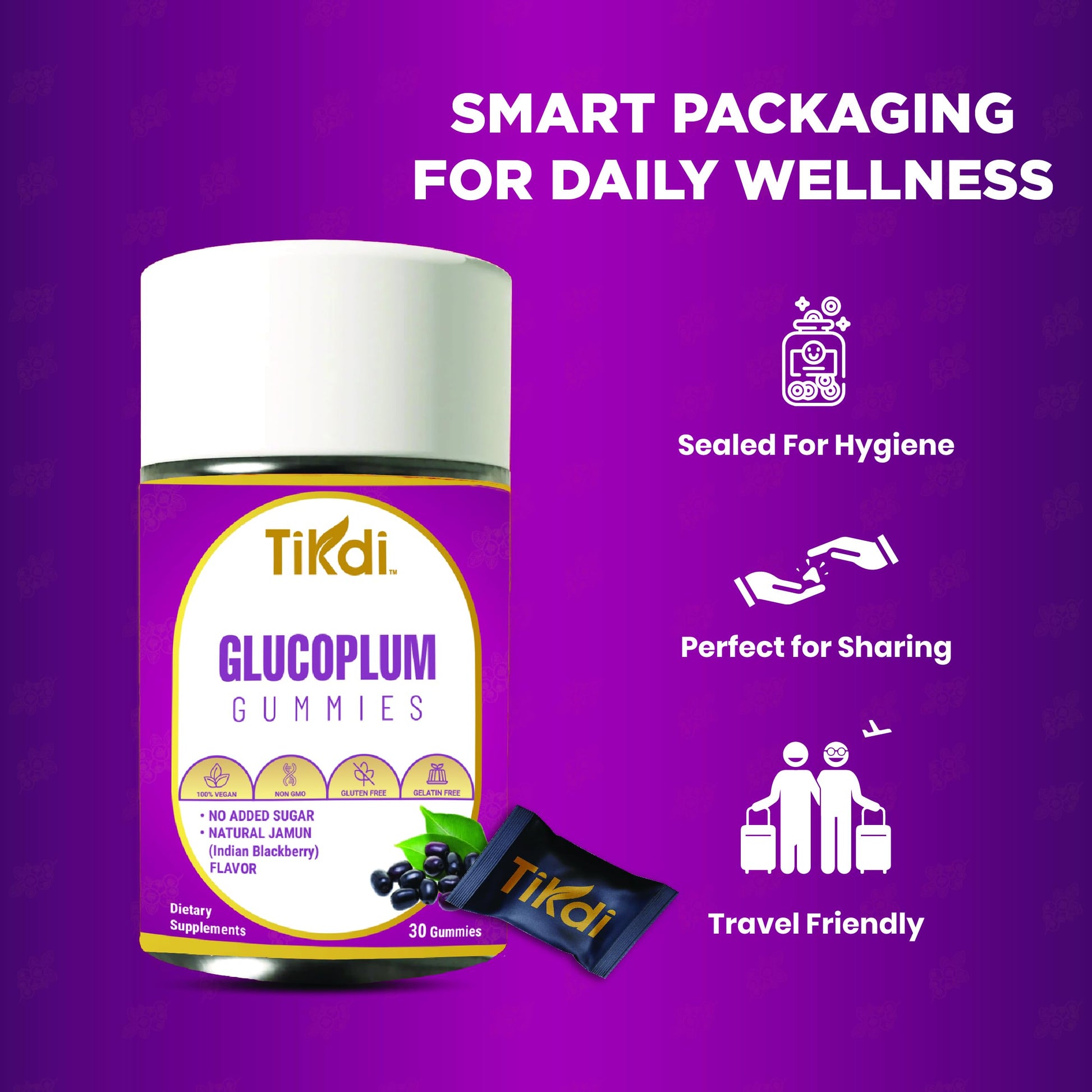 TIKDI GlucoPlum Gummy - 30 Count - Supports Healthy Blood Sugar Levels Already Within Normal Range. All Natural with Indian BlackBerry, Fenugreek, Cinnamon, Vegan, No Added Sugar TIKDI buy supplements Au