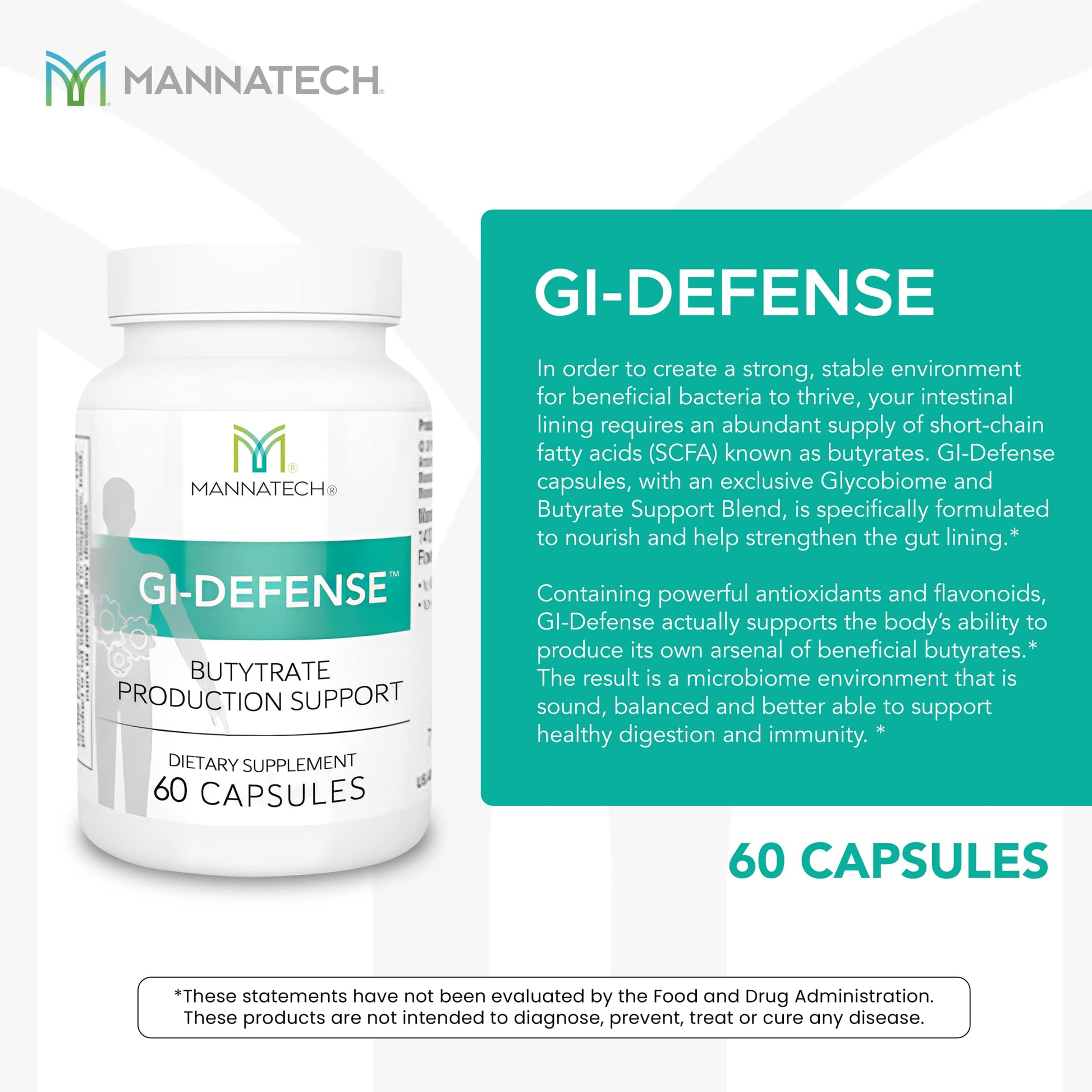 Mannatech Butyrate Supplement - Supports Gut Barrier Function, Intestinal Health, and Digestive Comfort - Promotes Short Chain Fatty Acid Production, Immune Support Supplement GI-Defense 60 Capsules Mannatech buy supplements Au