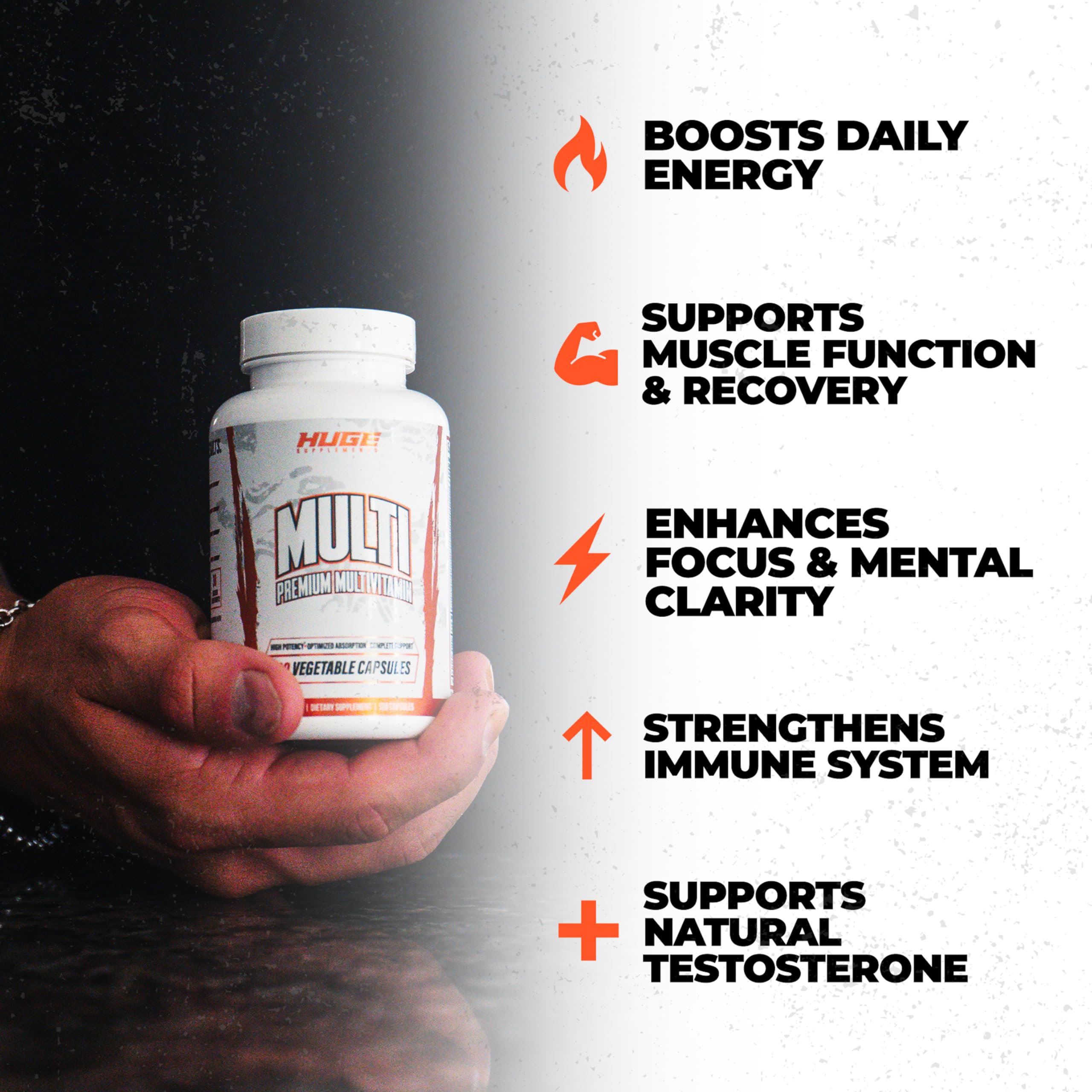 Huge Multi, Multivitamin for Men, High-Performance All-in-One Formula for Athletes & Bodybuilding, Vitamin & Mineral Replenishment, Supports Immune System & Healthy Hormone Levels (120 Capsules) Huge Supplements buy supplements Au