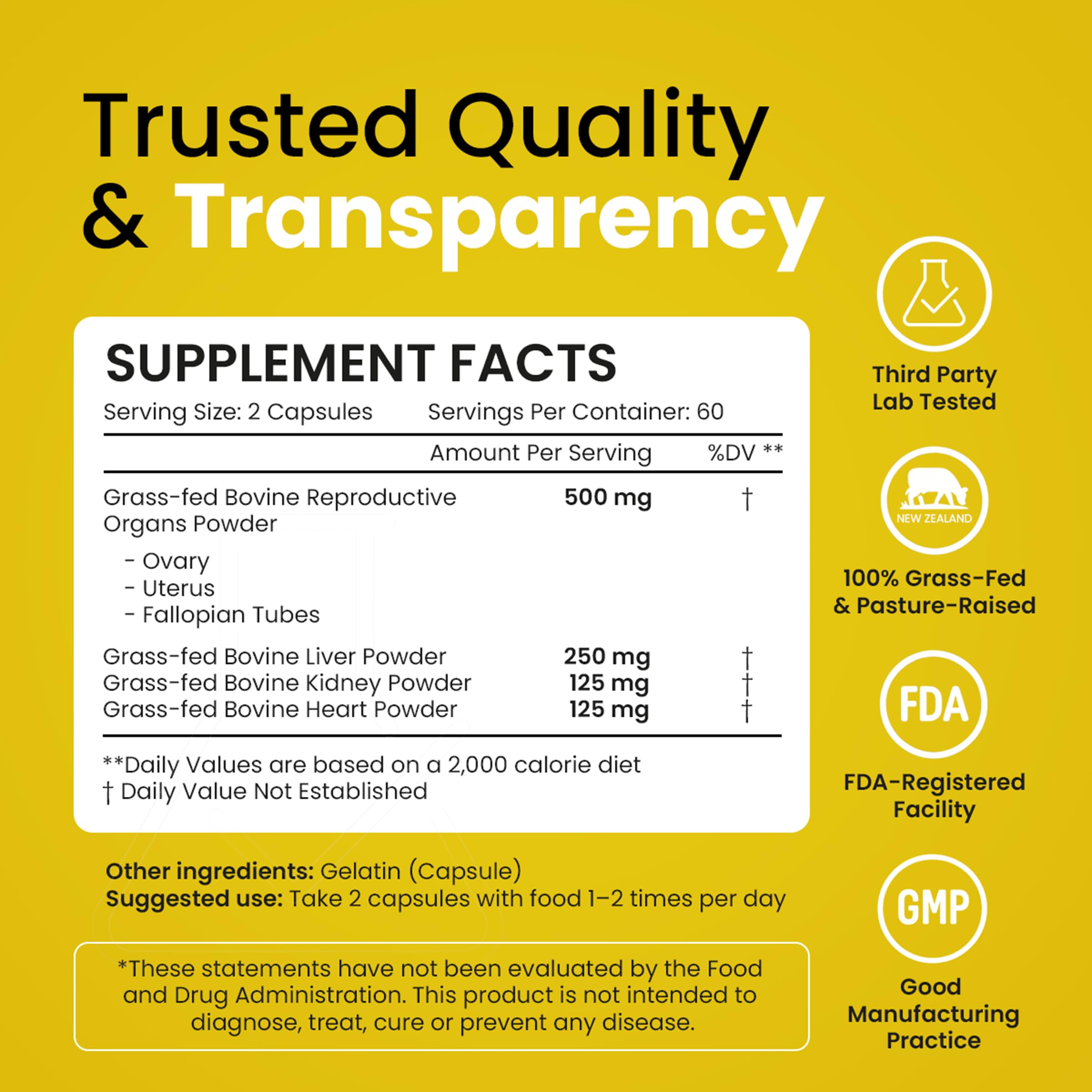 Beef Organ Supplement for Women – Grass Fed Liver, Uterus, Ovary, Heart, Kidney – 30+ Nutrients to Support Hormone Balance, Cycle Health, Energy, Immunity