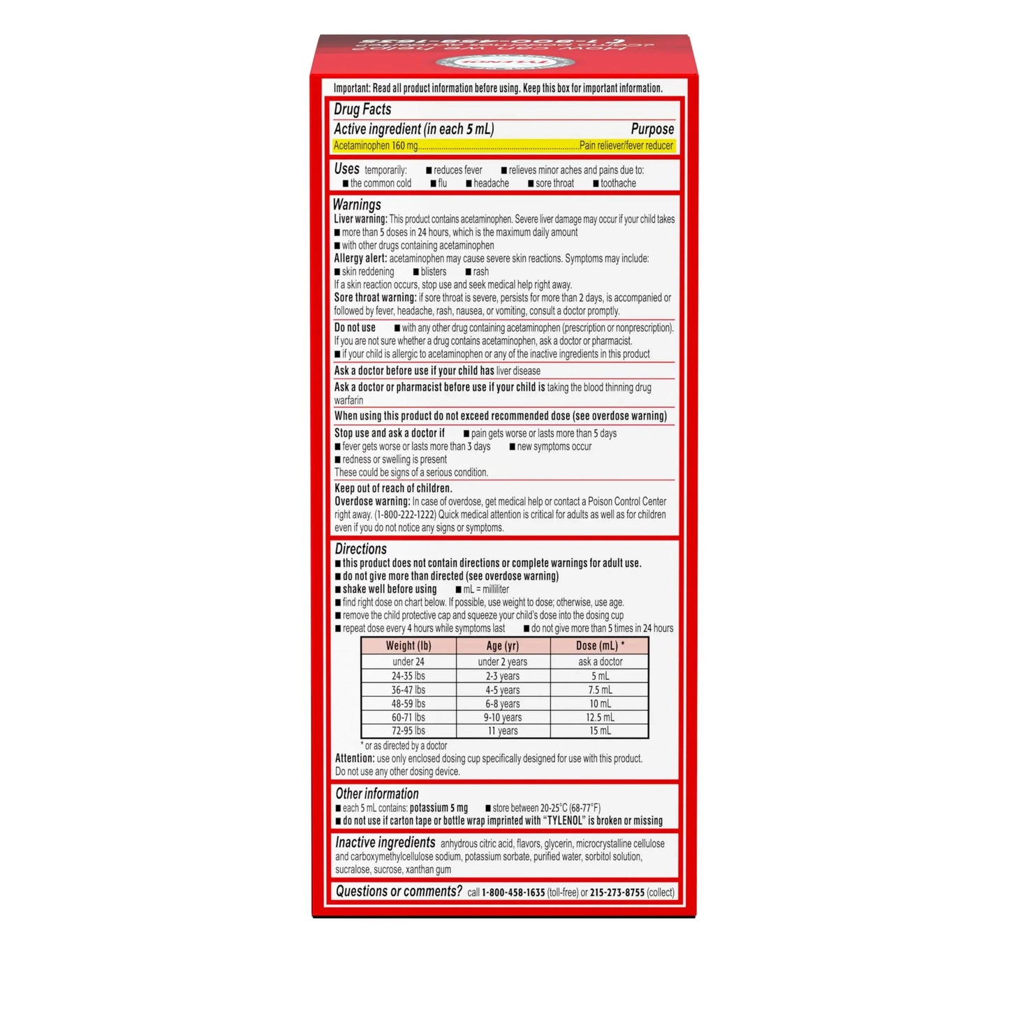 Children's Tylenol Liquid Pain Relief & Fever Medicine, Oral Suspension, Dye-Free, Acetaminophen, No Aspirin, No Ibuprofen, No High Fructose Corn Syrup; Cherry Flavor, 8 fl. oz.; Pack of 1 TylenolBuy Supplements Australia