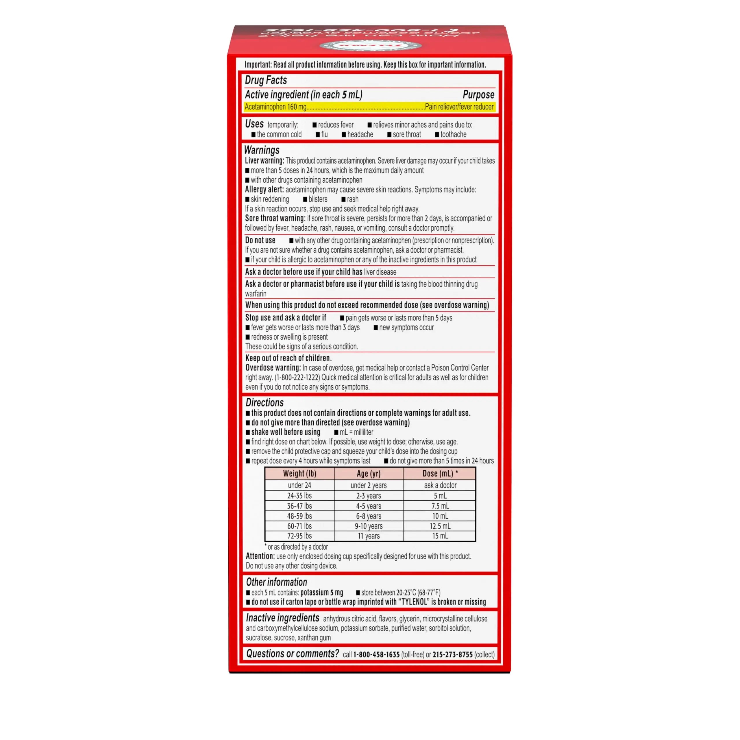 Children's Tylenol Liquid Pain Relief & Fever Medicine, Oral Suspension, Dye-Free, Acetaminophen, No Aspirin, No Ibuprofen, No High Fructose Corn Syrup; Cherry Flavor, 8 fl. oz.; Pack of 1 TylenolBuy Supplements Australia