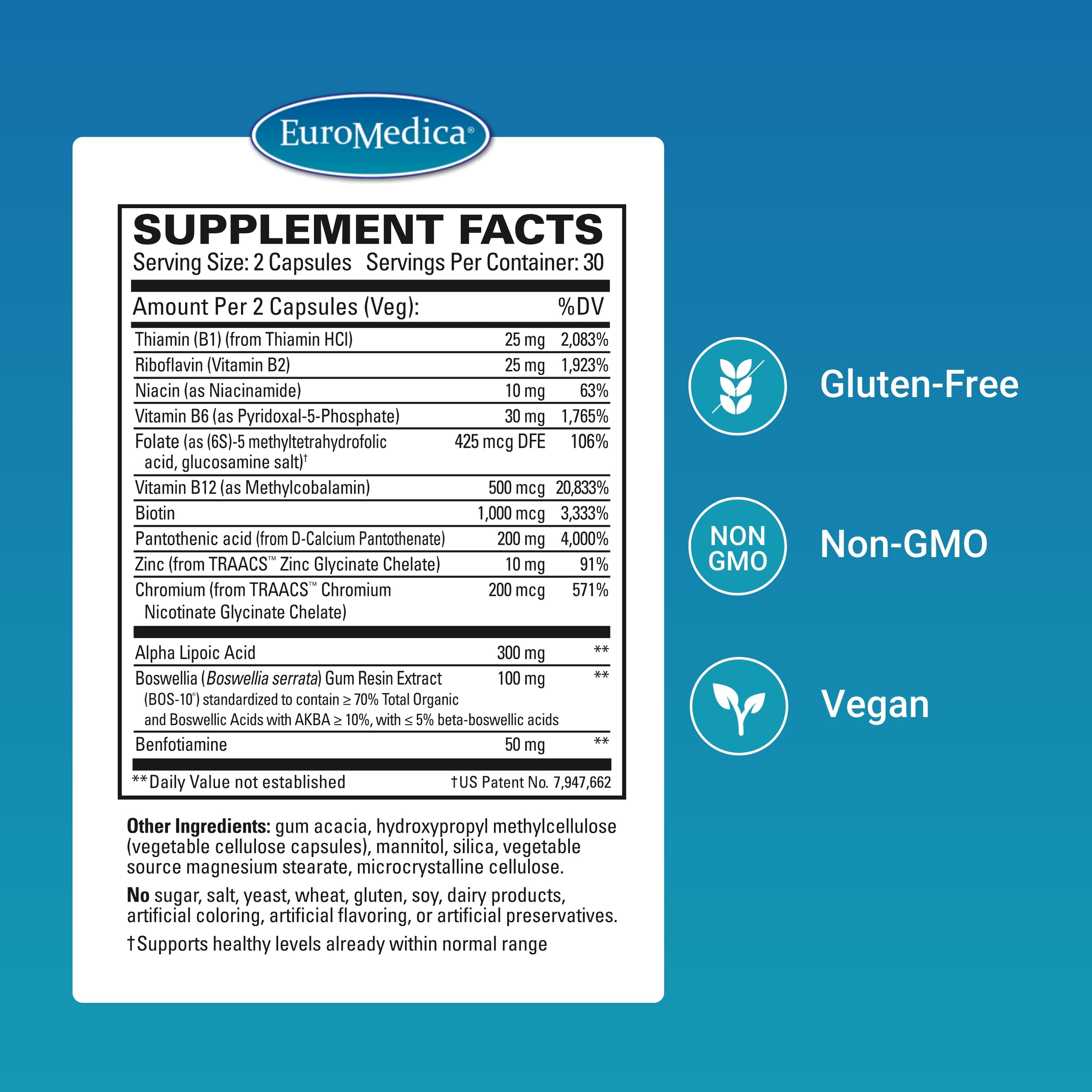 EuroMedica Nerve Complex - Herbal Supplement with Bioactive Vitamin B12 - Circulation & Nerve Health Support Supplement - Vegan Capsules with Boswellia Serrata - 60 Capsules EuroMedicaBuy Supplements Australia
