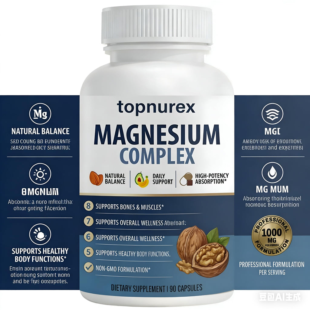 Topnurex Magnesium Complex supplement bottle with label on a white background
