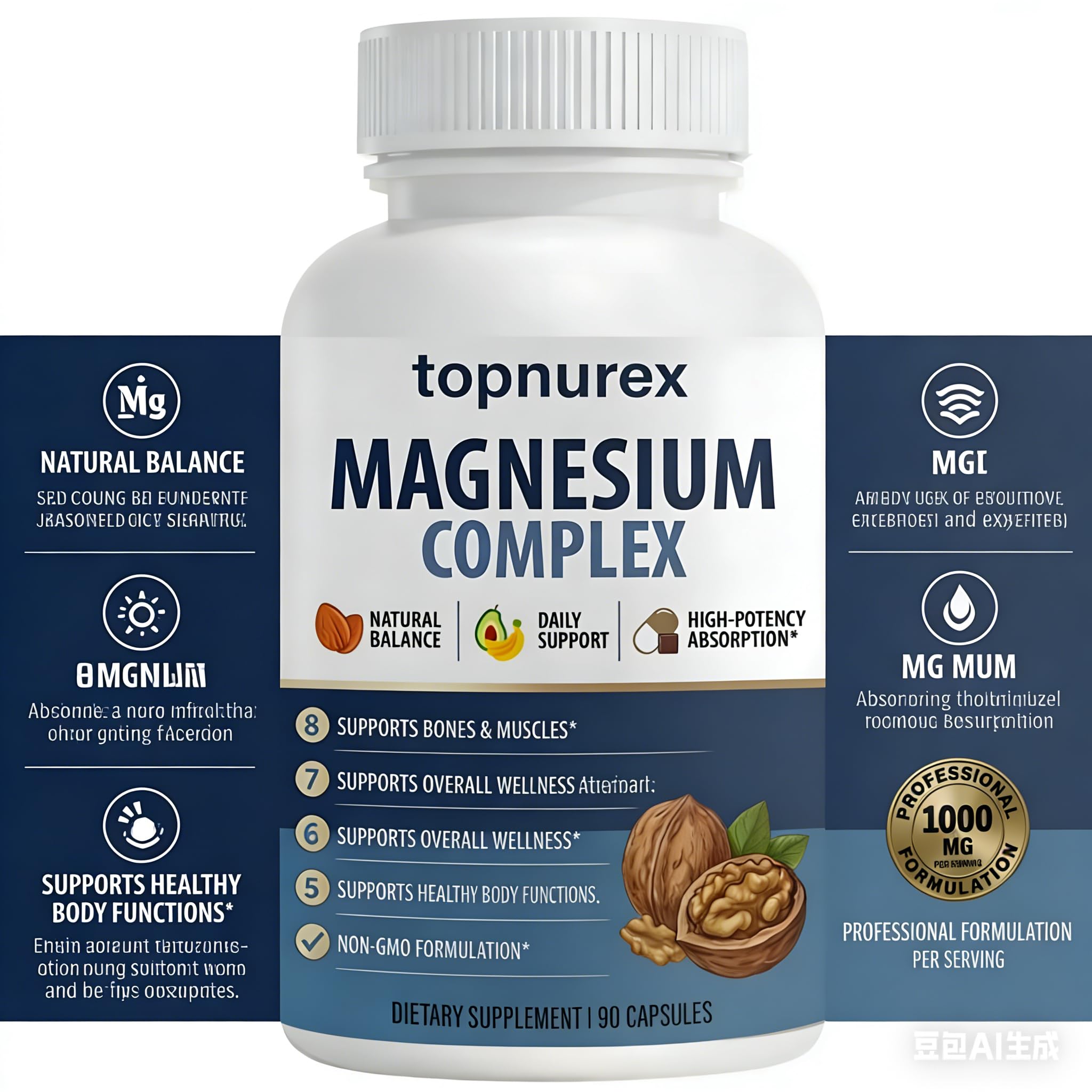 Topnurex Magnesium Complex supplement bottle with label on a white background
