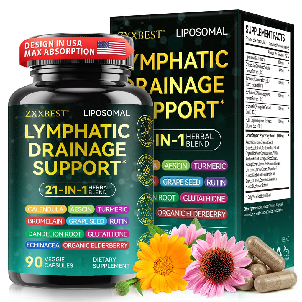 Lymphatic Drainage Supplements, Lymphatic Drainage Capsules - Wellness Complex 21 in 1 Aescia, Turmeric, Bromelain, Echinacea & More - Lymph System Support Capsules ZXXBEST buy supplements Au