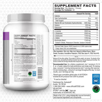 Xtend Original BCAA Powder, 7g BCAAs and 2.5g L-Glutamine for Muscle Recovery Hydration and Lean Muscle, Sugar Free Intra and Post Workout Drink with Electrolytes, Glacial Grape, 90 Servings Xtend buy supplements Au