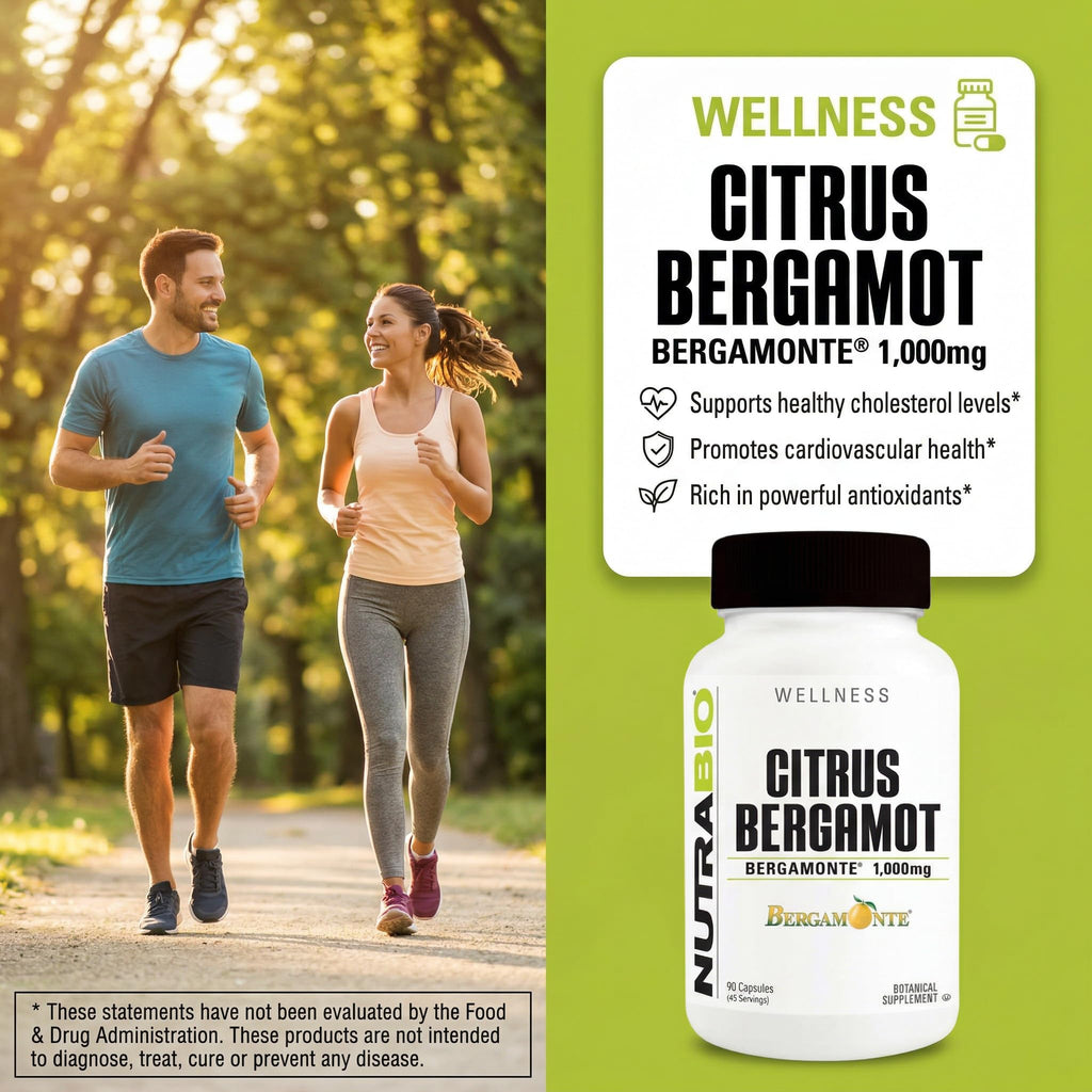 NutraBio Citrus Bergamot Bergamonte Extract Supplement, 1,000mg - May Help Promote Cardiovascular Health and Wellness, 90 Capsules