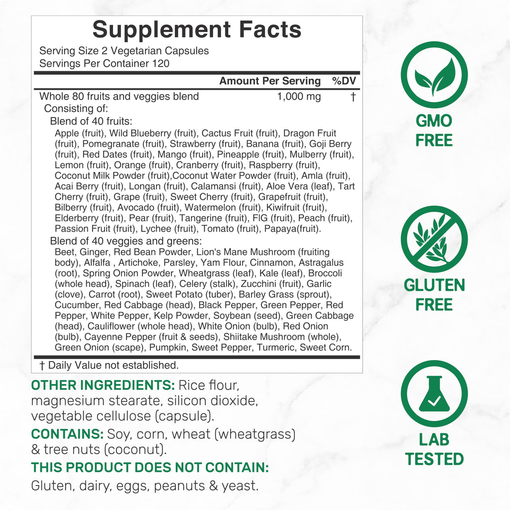 Nature’s Fruits & Veggies Supplement, 240 Veggie Capsules – 80 Whole Food Superfoods for Daily Balance – 40 Fruits with 40 Vegetables and Greens – Non-GMO, Gluten Free DEAL SUPPLEMENTBuy Supplements Australia