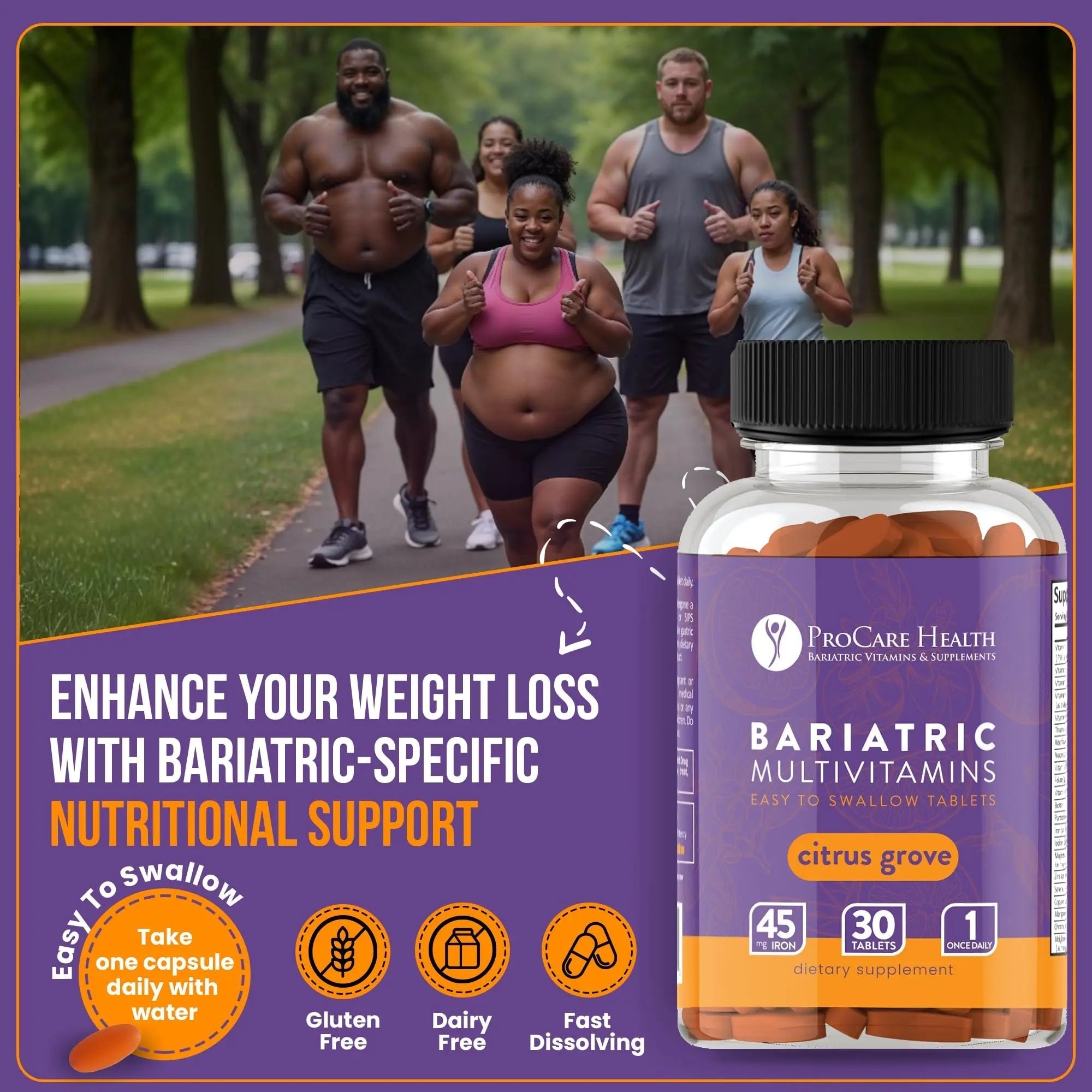Procare Health Bariatric Multivitamin with Iron 45mg Easy to Swallow 30 Tablets - Post Op Bariatric Vitamins for Gastric Bypass Pills ProCare Health
