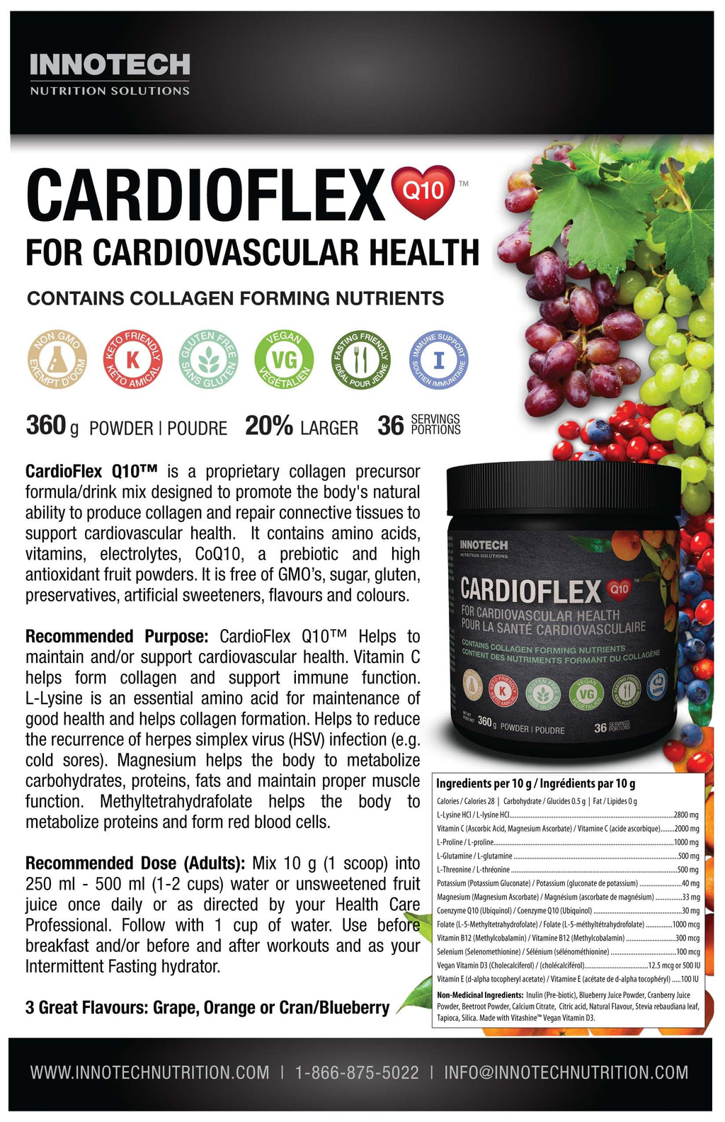 Innotech Nutrition CardioFlex Q10 Heart Health & Energy Support CoQ10 Amino Acids & Electrolytes Orange 360g Innotech Nutrition Solutions buy supplements Au