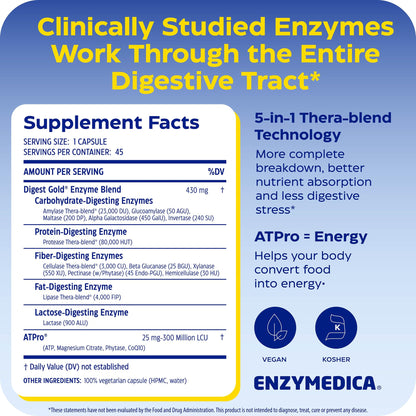 Enzymedica, Digest Gold + ATPro, Maximum Strength Enzymes, 45 Capsules