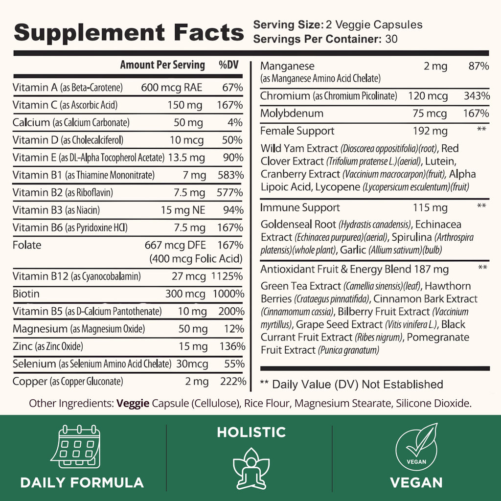 TODICAMP Melanin-Rich Physiology Women's Wellness Formula with 37 Active Ingredients - Daily Multivitamin for Women Hormone Balance, Energy Vitamins for Women, Biotin Supplement for Hair Skin & Nails TODICAMPBuy Supplements Australia