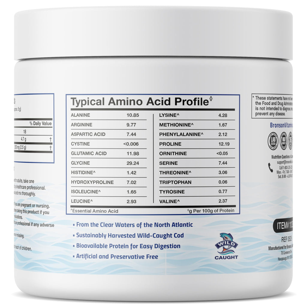 Bronson Marine Collagen Peptides Hydrolyzed Protein Powder 100% Wild Caught Nordic Cod Verified Sustainable Source for Joints Skin Hair Nails & Bones 150g (5.29oz) BronsonBuy Supplements Australia