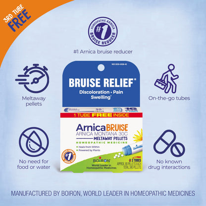 Boiron Arnica Bruise - Arnica Montana 30c for Relief of Pain, Swelling, and Discoloration from Bruises - 3 Count (240 Pellets) BoironBuy Supplements Australia