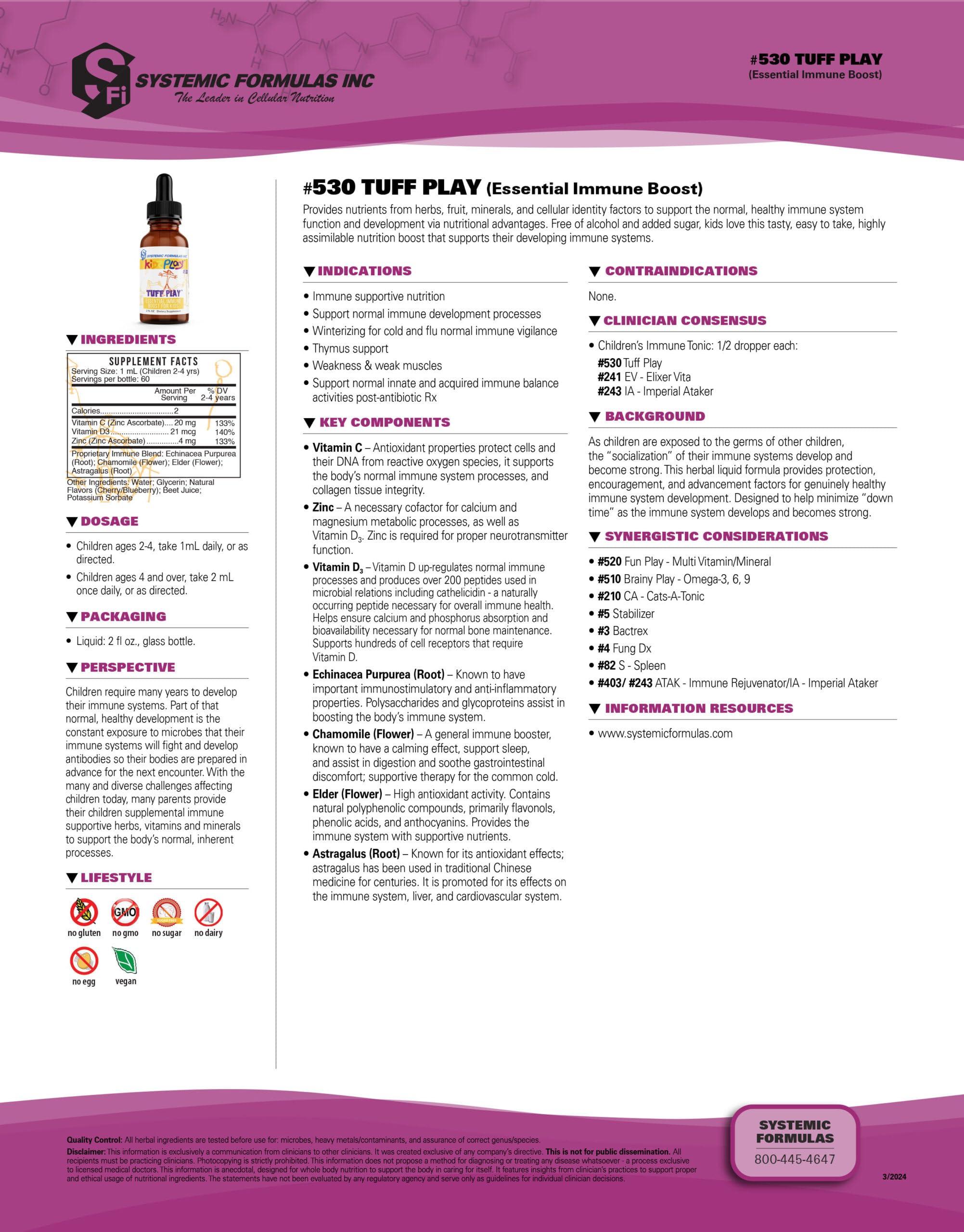 Systemic Formulas Tuff Play Kids Immune Support Supplement, 2 Fl Oz, with Vitamins C, D3 and Zinc #530 Systemic FormulasBuy Supplements Australia