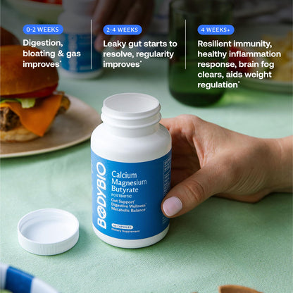 BodyBio Butyrate - Postbiotic for Gut Health, Digestive Support, Bloat, Gas & Constipation Relief, Leaky Gut Repair - Calcium, Magnesium