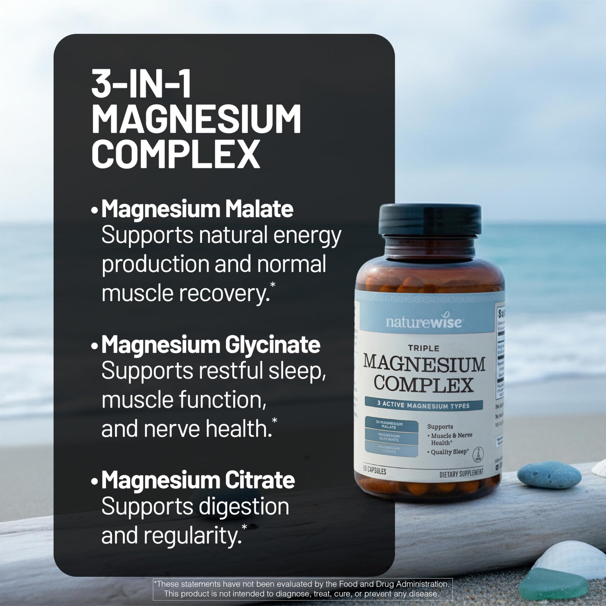 NatureWise Triple Magnesium Complex - High Absorption Magnesium Glycinate + Malate + Citrate for Muscle Nerve & Sleep Support - Vegan 90 Capsules NatureWise buy supplements Au