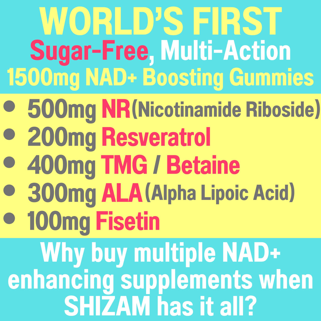1500mg NAD+ Sugar Free Gummies | NAD + Plus NR TMG ALA Trans-Resveratrol Fisetin Supplements | Nicotinamide Riboside Trimethylglycine Alpha Lipoic Acid Betaine Pills Capsules Tincture Supplement Alt SHIZAMBuy Supplements Australia
