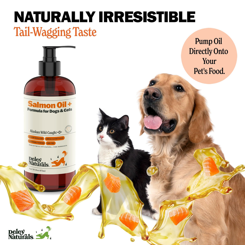 Deley Naturals Wild Alaskan Salmon Oil for Dogs & Cats - New and Improved Salmon Oil Plus Formula - Fish Oil for Dogs with Omega 3, DHA and EPA - Omega 3 for Healthy Skin and Coat - 16oz Made in USA Deley NaturalsBuy Supplements Australia