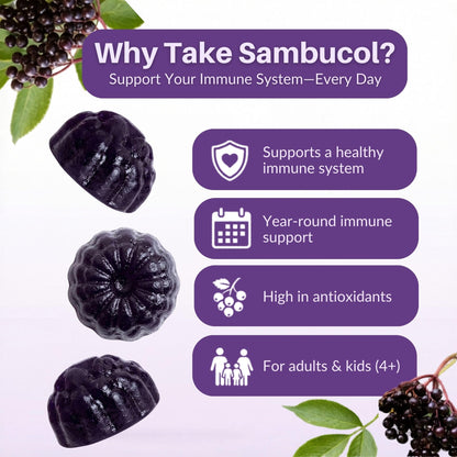 Sambucol Elderberry Gummies - Immune Support Supplement for Adults & Kids with Vitamin C & Zinc, Sambucol Elderberry