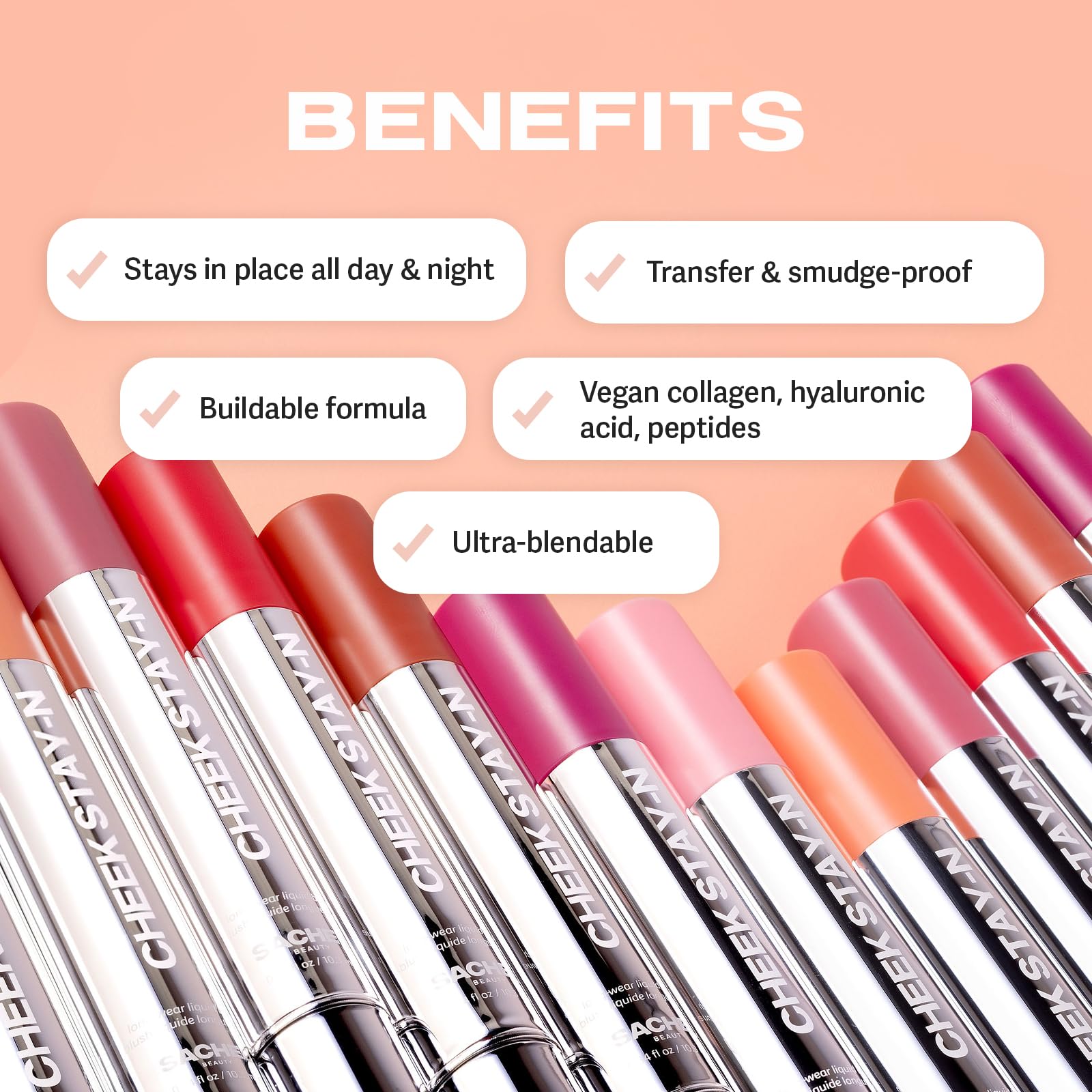 Sacheu Cheek STAY-N Liquid Blush for Cheeks — High Pigment, Buildable, Lightweight Cream Blush for Dewy & Radiant Flushed Cheeks — Long-lasting & Cruelty Free, I'm Playful SacheuBuy Supplements Australia