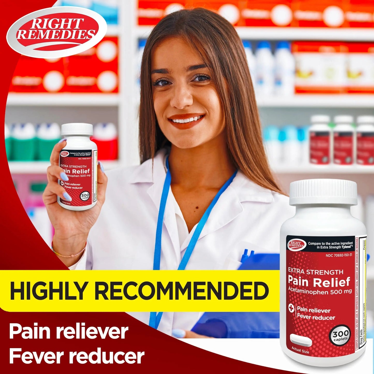 RIGHT REMEDIES Extra Strength Pain Relief, Acetaminophen 500 mg Caplets, Pain Reliever & Fever Reducer, Value Pack (300 Count), Compare to the Active Ingredient in Extra Strength Tylenol® RIGHT REMEDIESBuy Supplements Australia