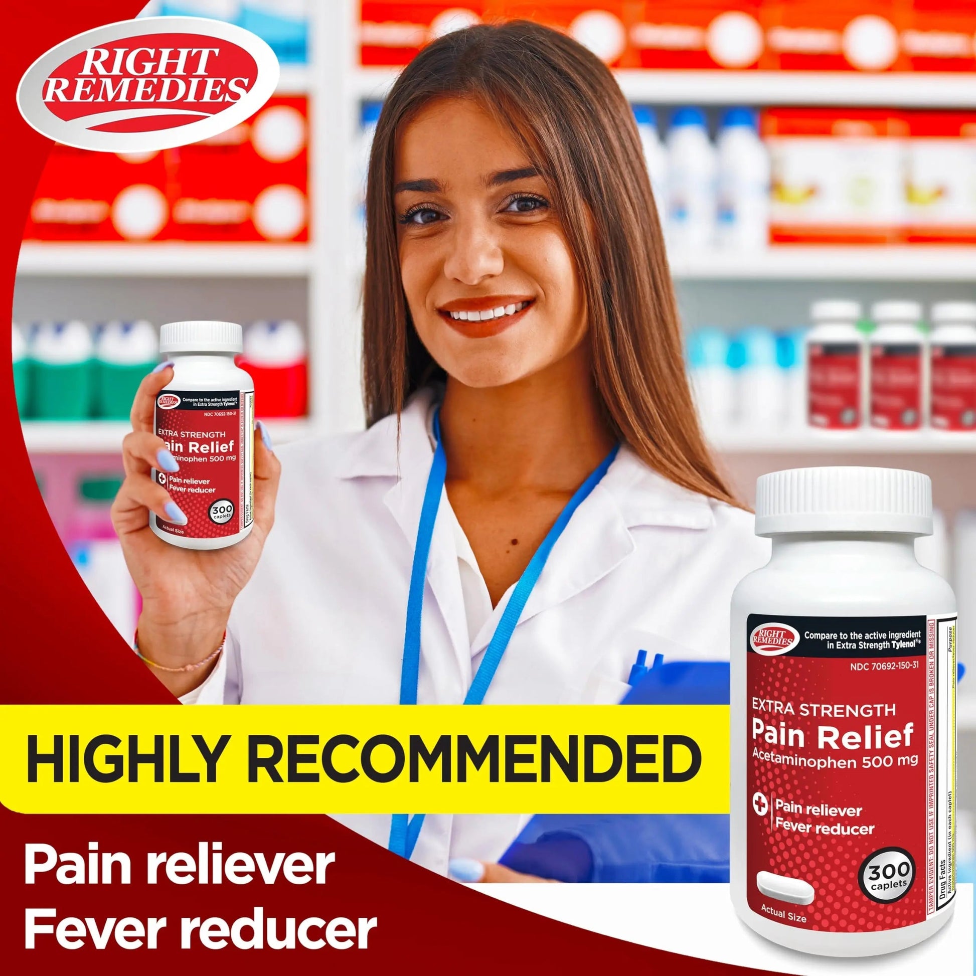 RIGHT REMEDIES Extra Strength Pain Relief, Acetaminophen 500 mg Caplets, Pain Reliever & Fever Reducer, Value Pack (300 Count), Compare to the Active Ingredient in Extra Strength Tylenol® RIGHT REMEDIESBuy Supplements Australia