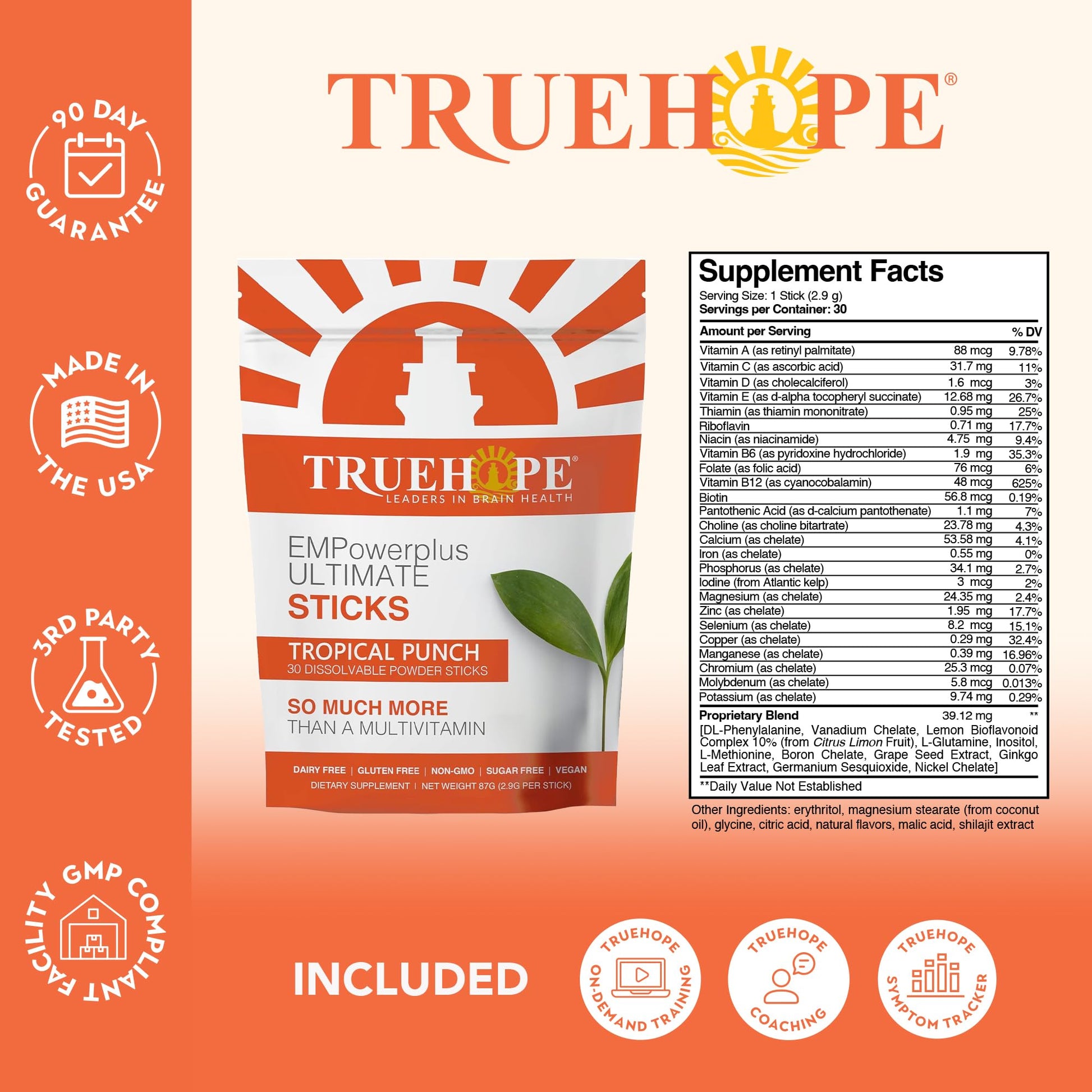 Truehope Multivitamin Nootropic Pouches with Inositol - Once-Per-Day EMPowerplus Ultimate Sticks - 30 Count (Tropical) TruehopeBuy Supplements Australia