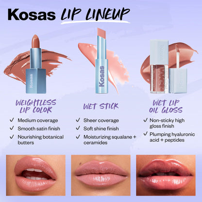 Kosas Weightless Lip Color Nourishing Satin Lipstick - High Impact Lip Color with Clean Formula - Comfy Feel & Soft Finish - Turned On KosasBuy Supplements Australia