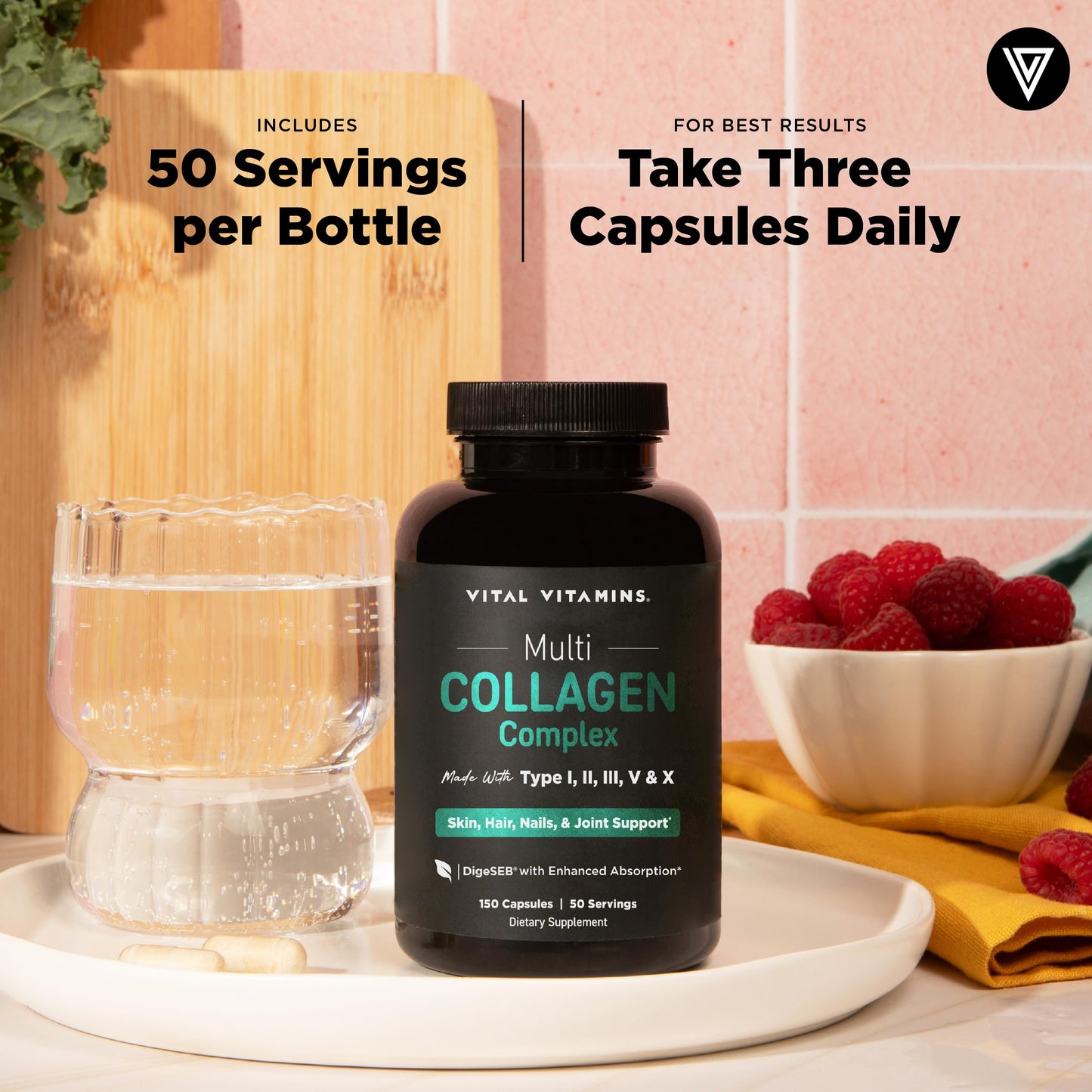 Vital Vitamins Multi Collagen for Women & Men - Type I, II, III, V, X - Grass Fed, Non-GMO - 150 Capsules Vital Vitamins buy supplements Au