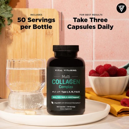 Vital Vitamins Multi Collagen for Women & Men - Type I, II, III, V, X - Grass Fed, Non-GMO - 150 Capsules Vital Vitamins buy supplements Au