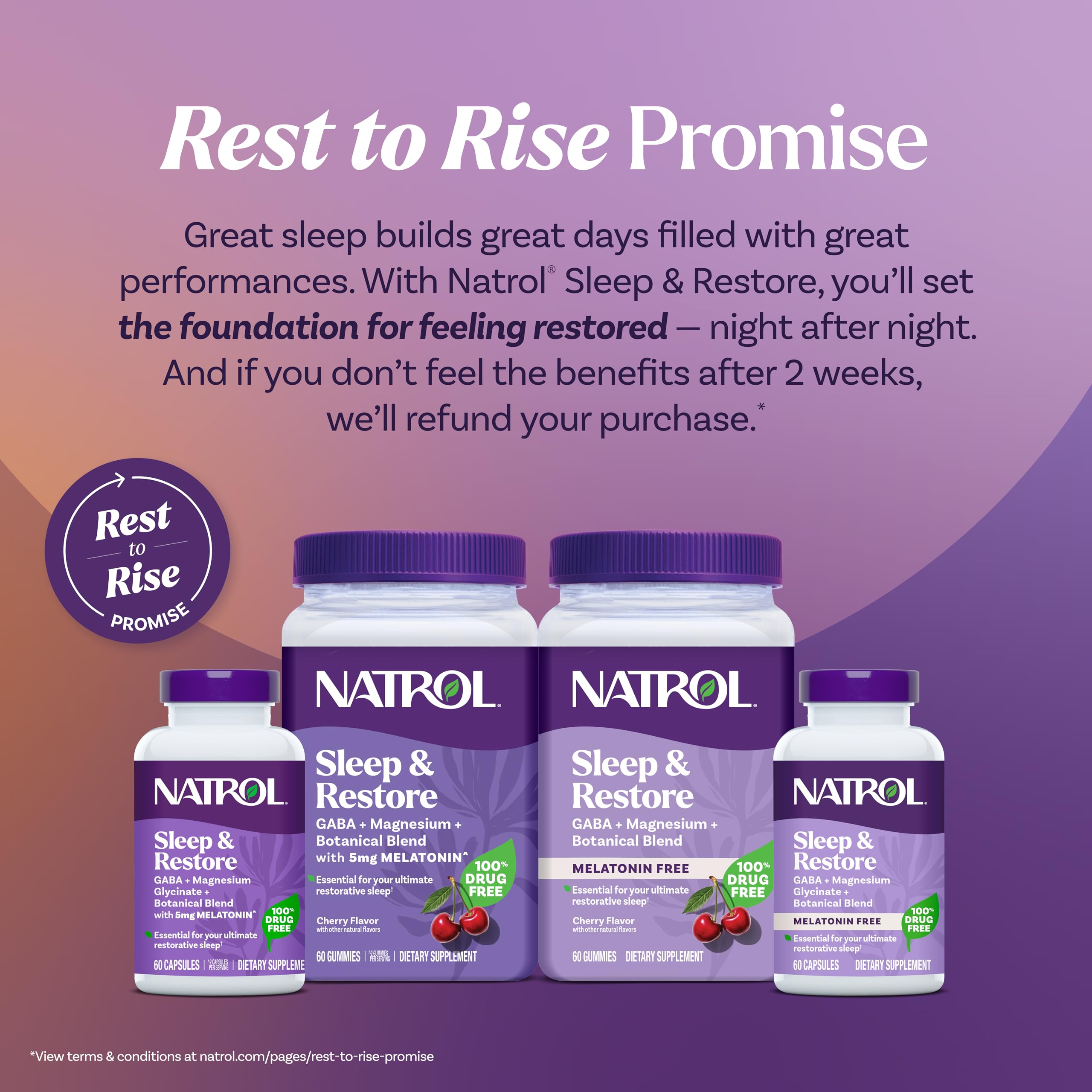Natrol Sleep + Restore Magnesium Glycinate Blend Gummies with Melatonin 5mg - Calm Magnesium with GABA, Botanical Blend, Cherry Flavor, 60 Gummies NatrolBuy Supplements Australia