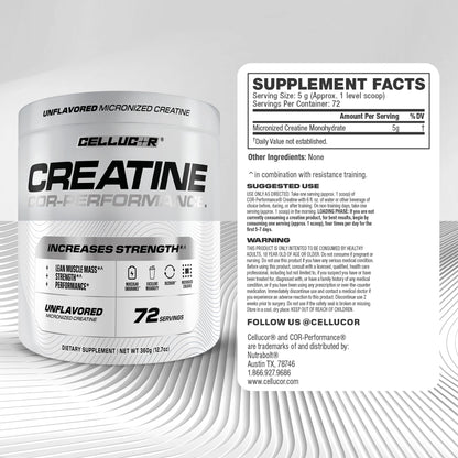 Cellucor Cor-Performance Creatine Monohydrate for Strength and Muscle Growth, 72 Servings